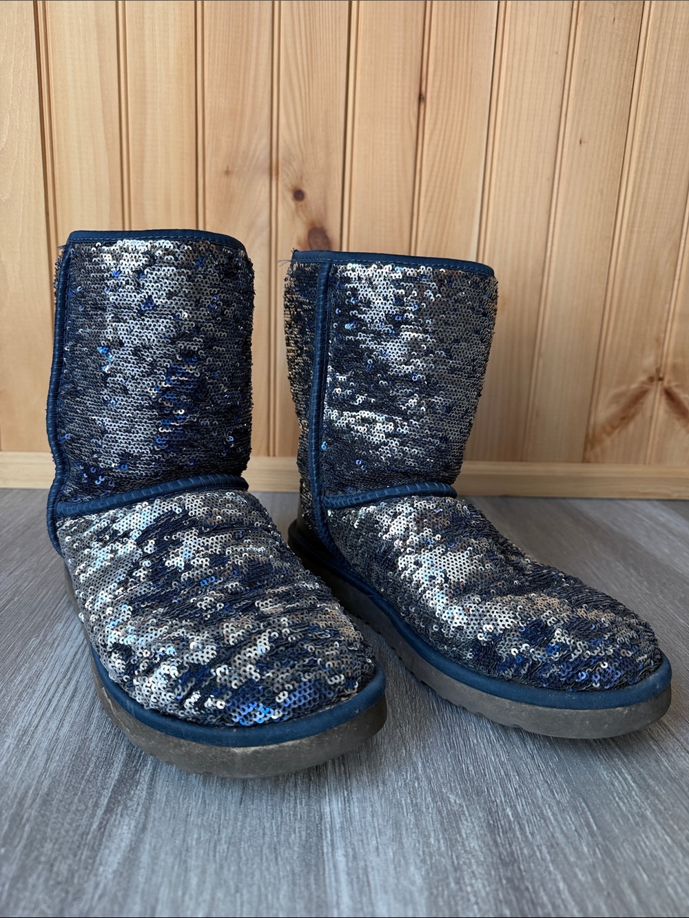 UGG Blue & Silver Flip Sequin Boots